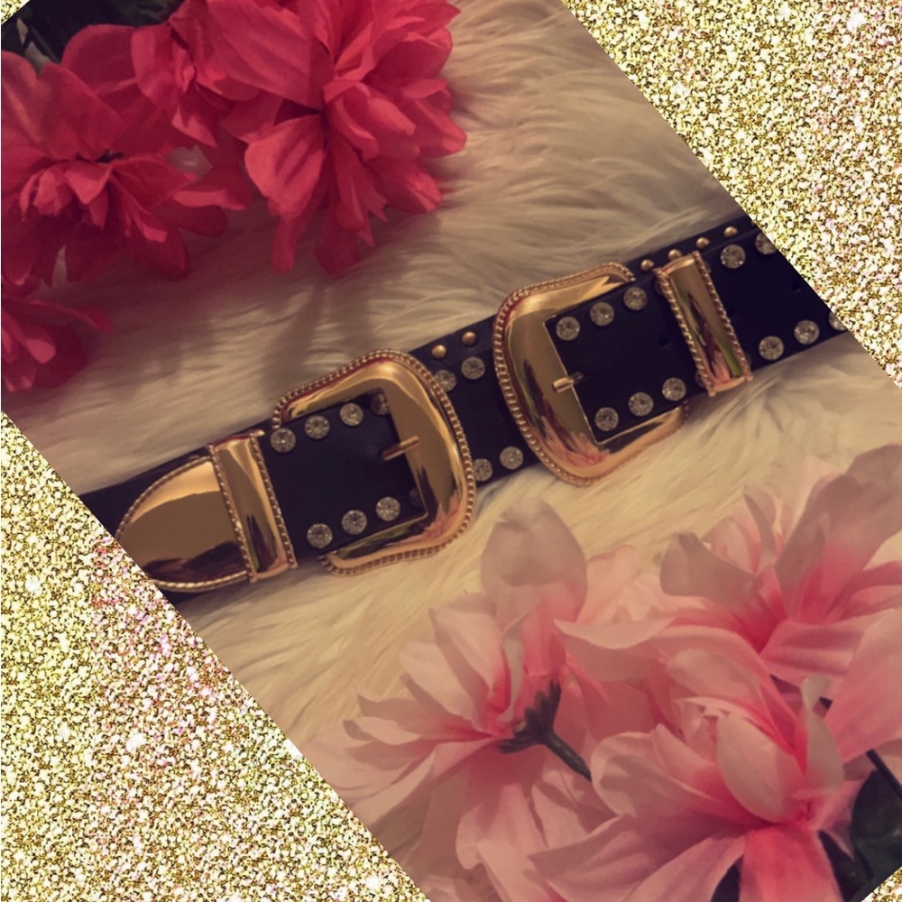 Black & Gold Rhinestone Western Belt - Brand New NEVER WORN.